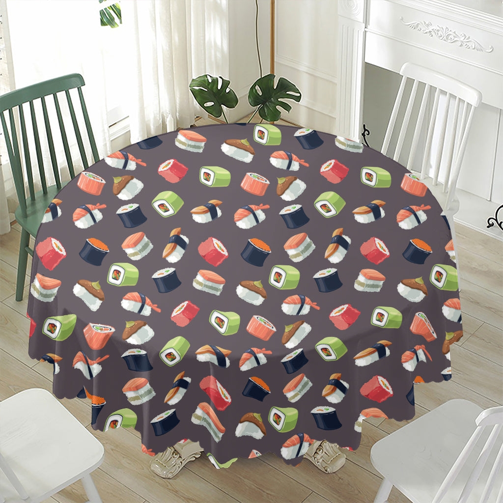 Colorful Japanese Sushi Pattern Print Waterproof Round Tablecloth