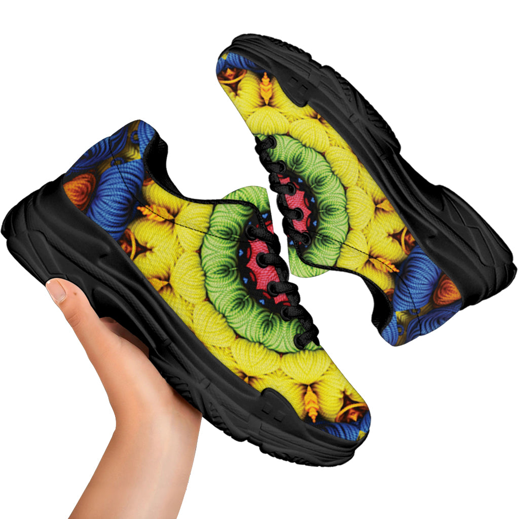 Colorful Kaleidoscope Print Black Chunky Shoes