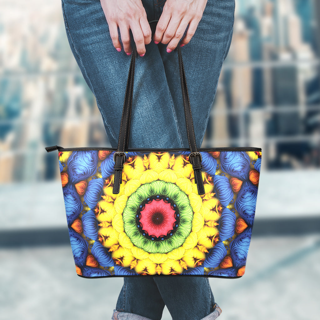 Colorful Kaleidoscope Print Leather Tote Bag