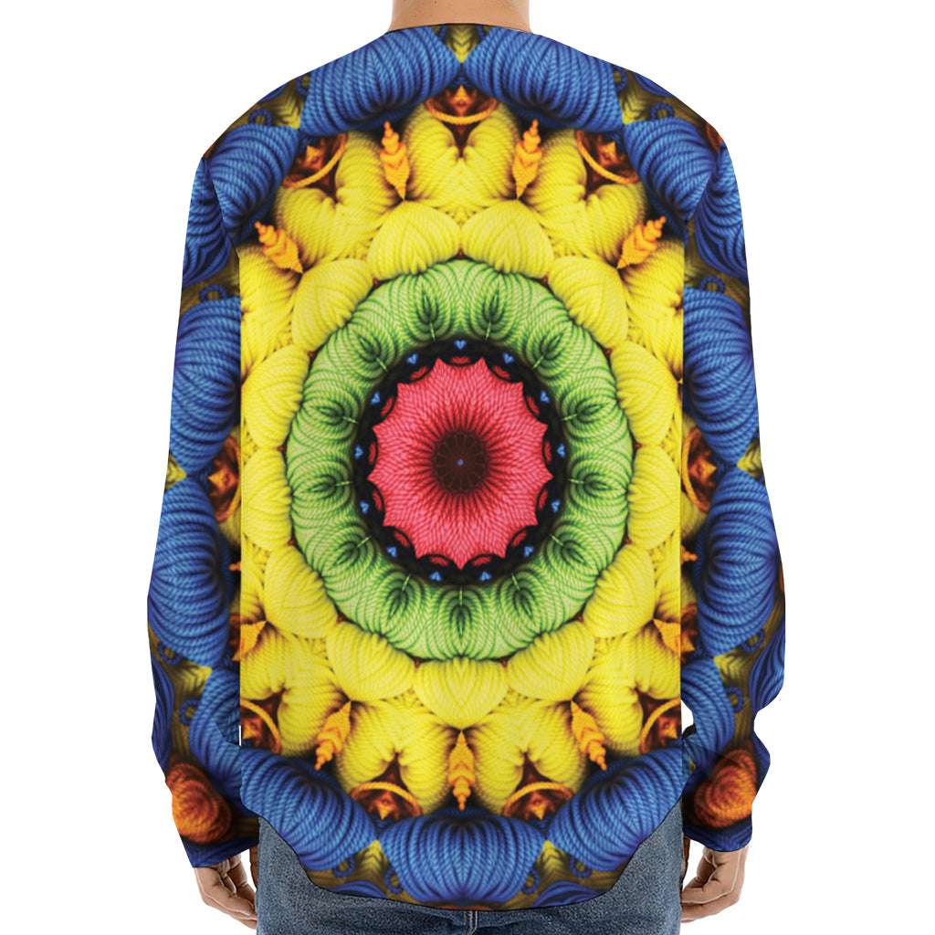 Colorful Kaleidoscope Print Long Sleeve Baseball Jersey