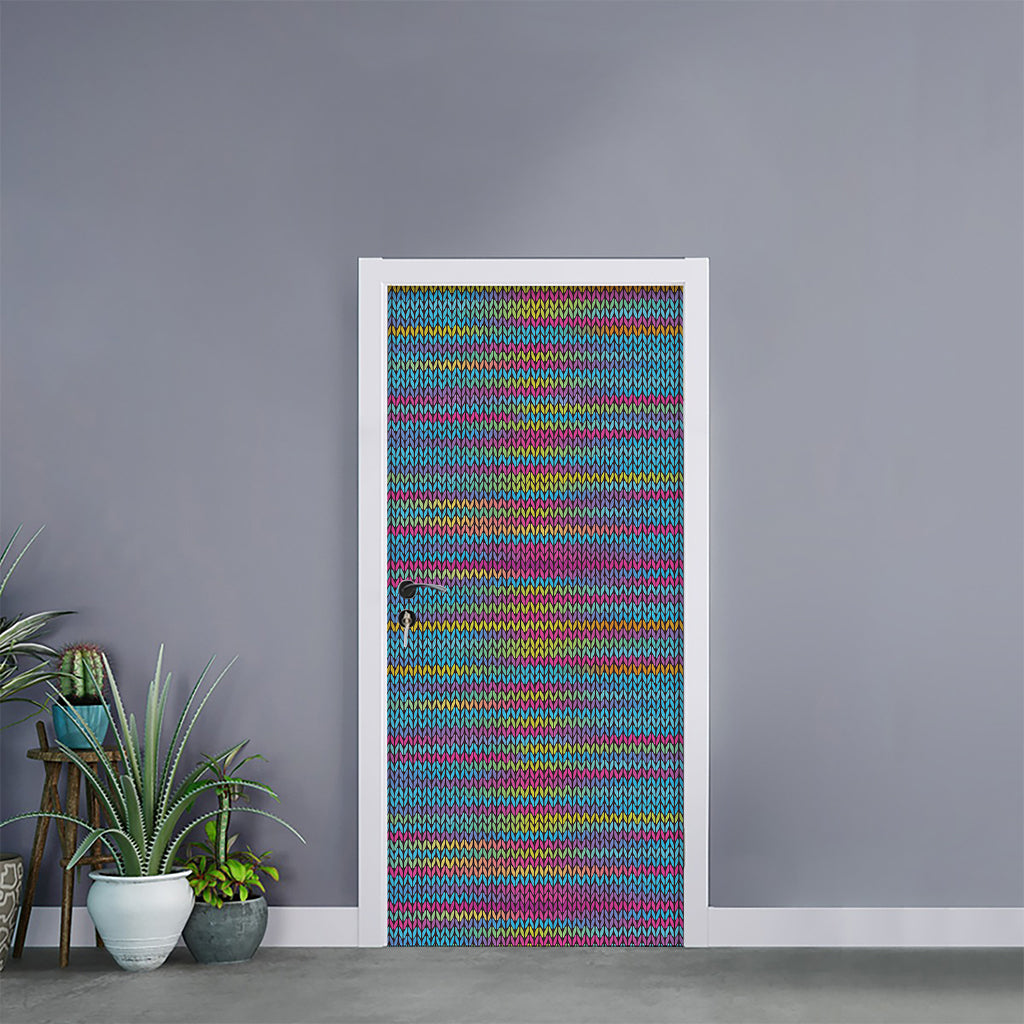 Colorful Knitted Pattern Print Door Sticker