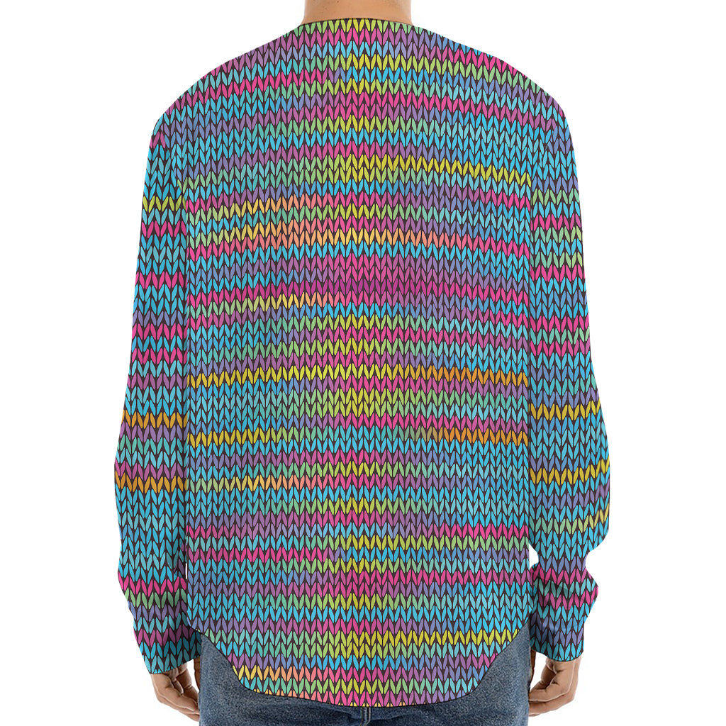 Colorful Knitted Pattern Print Long Sleeve Baseball Jersey