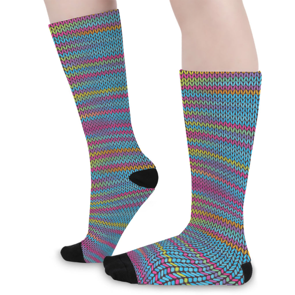Colorful Knitted Pattern Print Long Socks