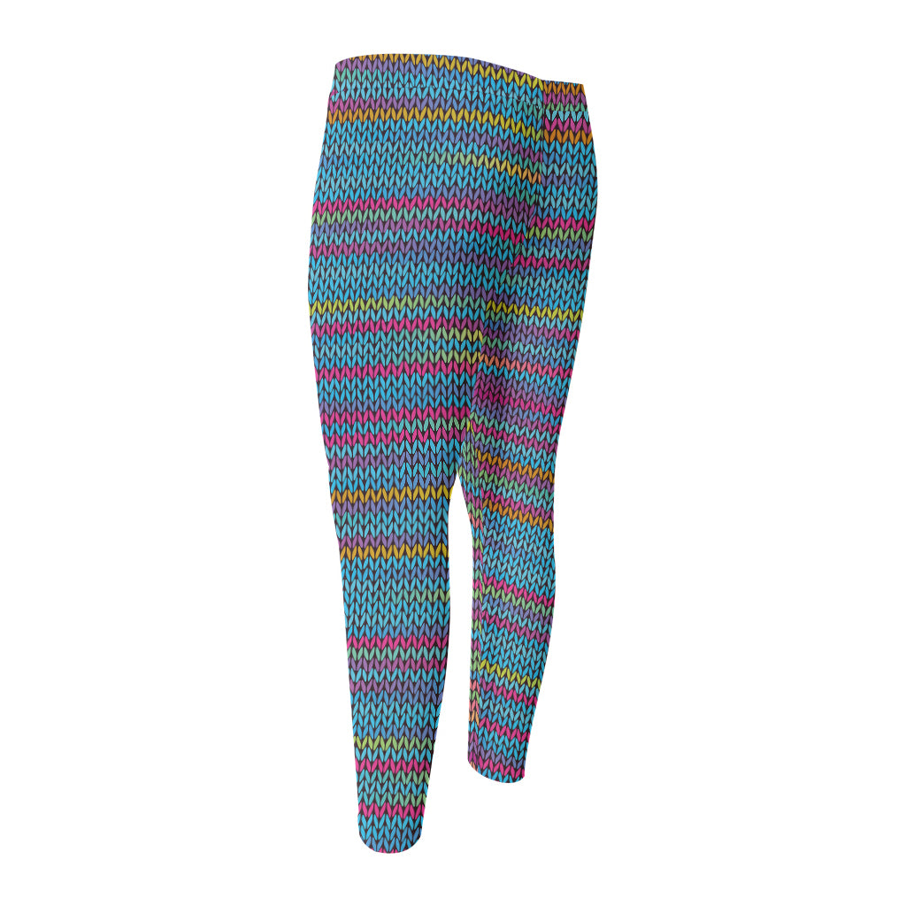 Colorful Knitted Pattern Print Men's Compression Pants