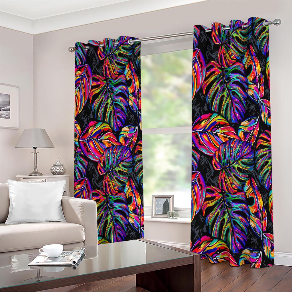 Colorful Leaf Tropical Pattern Print Extra Wide Grommet Curtains