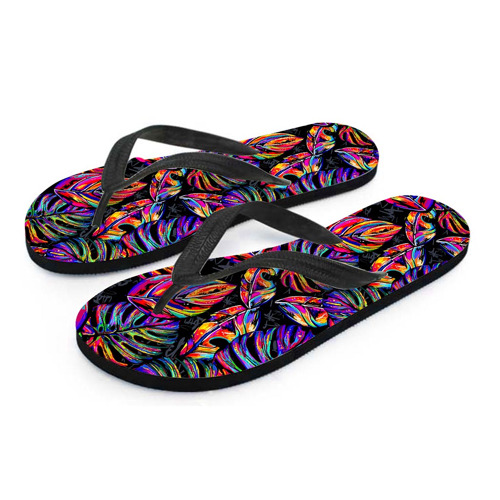 Colorful Leaf Tropical Pattern Print Flip Flops
