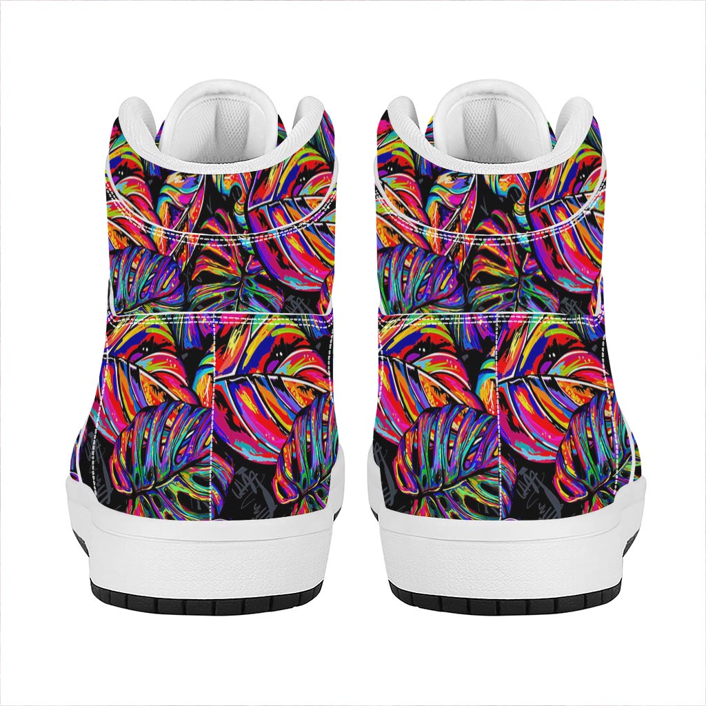 Colorful Leaf Tropical Pattern Print High Top Leather Sneakers