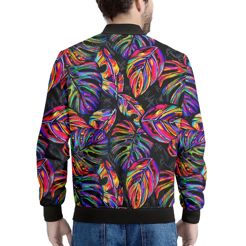 Colorful Leaf Tropical Pattern Print Men's Bomber Jacket