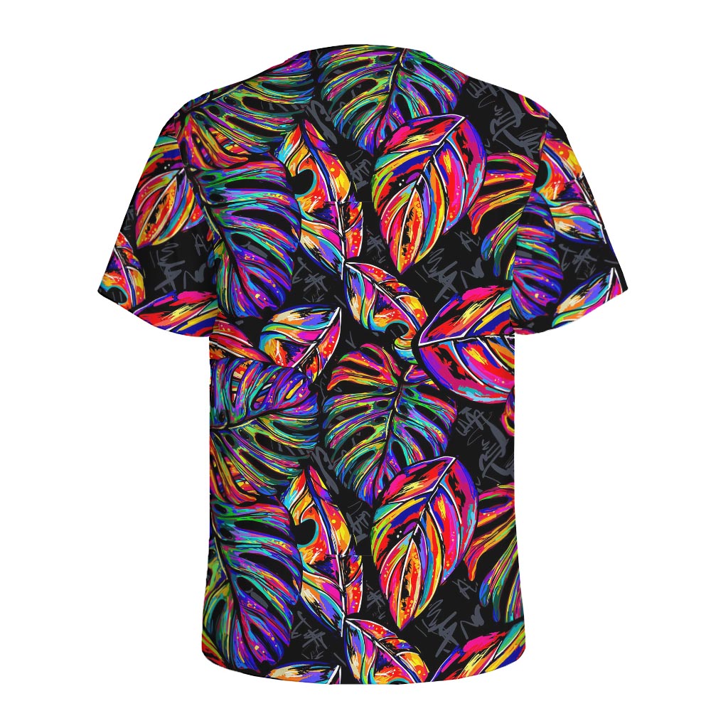 Colorful Leaf Tropical Pattern Print Men's Sports T-Shirt