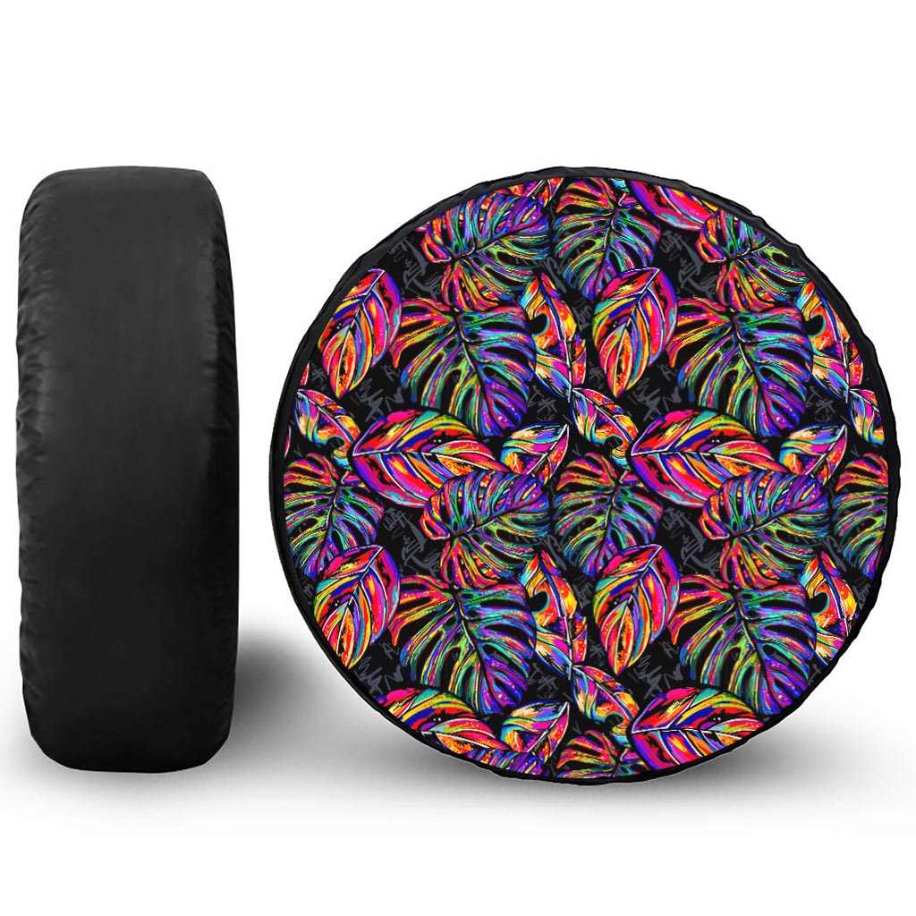 Colorful Leaf Tropical Pattern Print Tire Cover