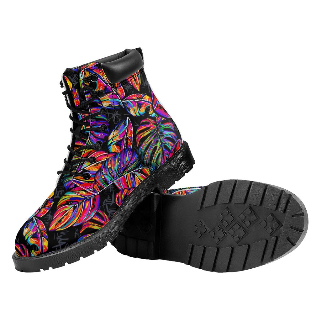 Colorful Leaf Tropical Pattern Print Work Boots