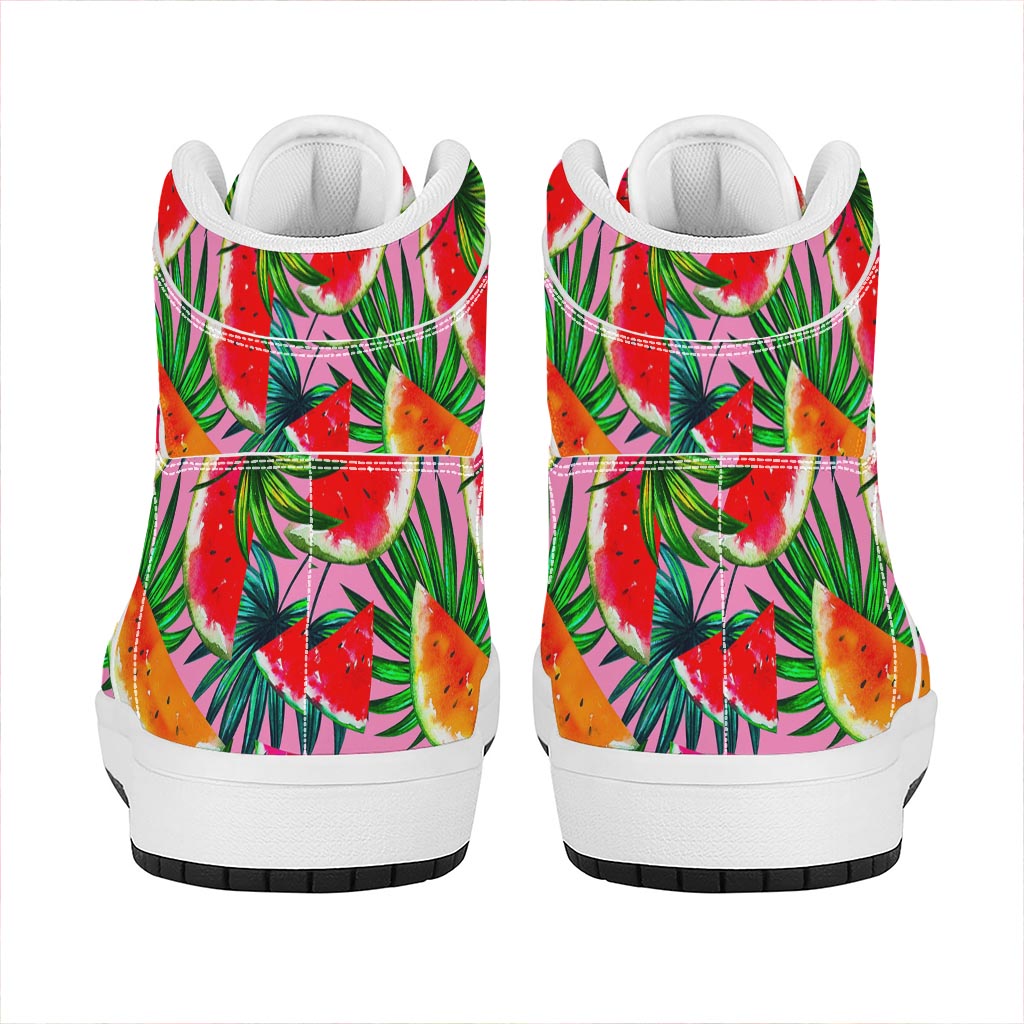 Colorful Leaf Watermelon Pattern Print High Top Leather Sneakers