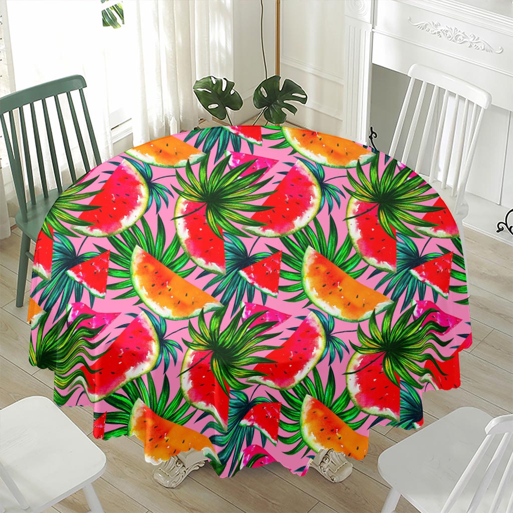 Colorful Leaf Watermelon Pattern Print Waterproof Round Tablecloth