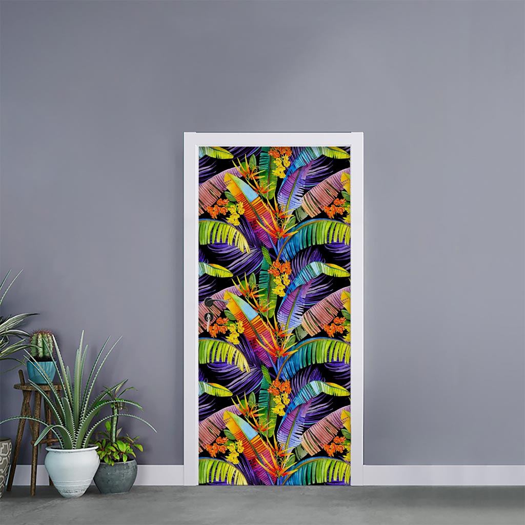 Colorful Leaves Tropical Pattern Print Door Sticker