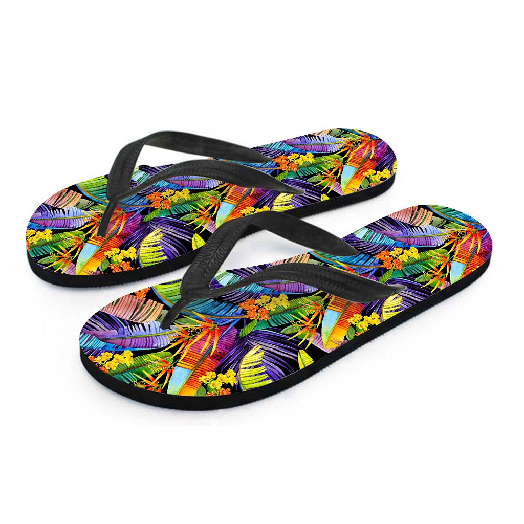Colorful Leaves Tropical Pattern Print Flip Flops