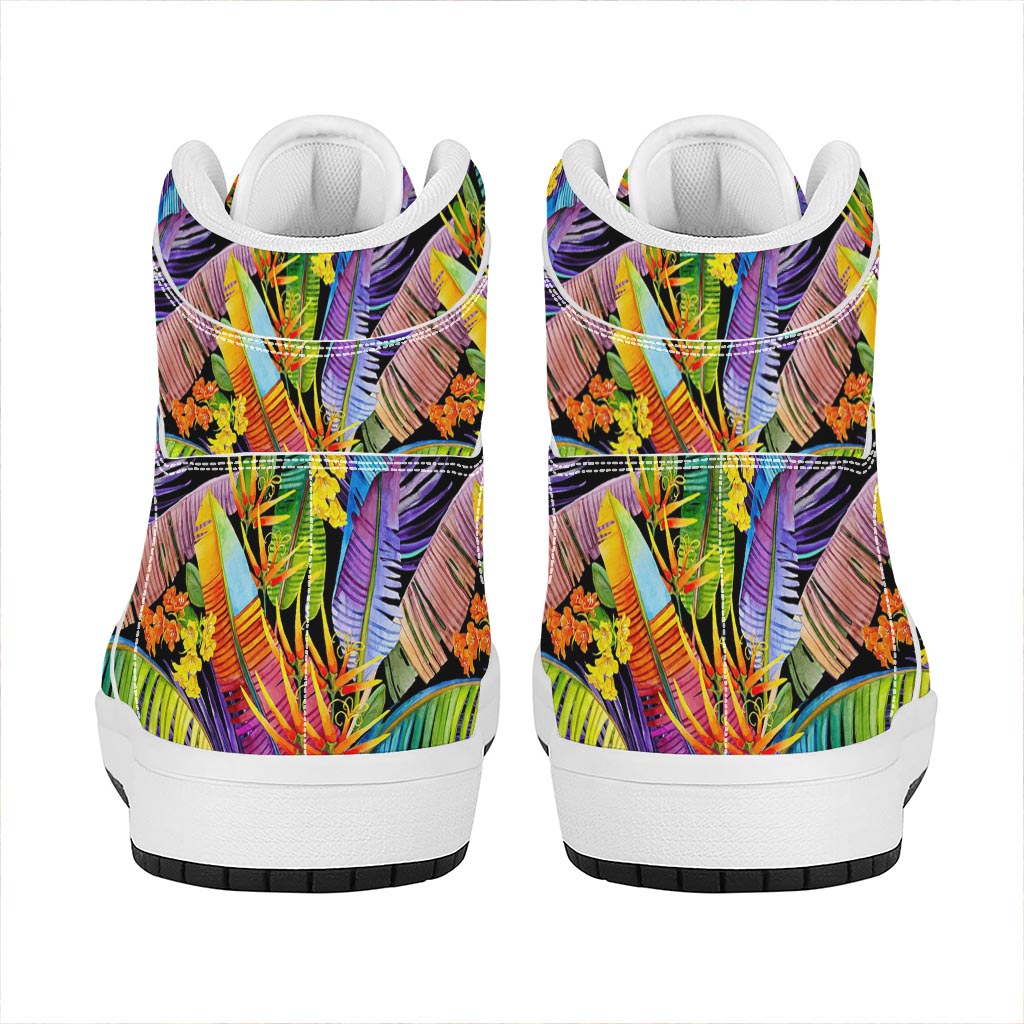 Colorful Leaves Tropical Pattern Print High Top Leather Sneakers