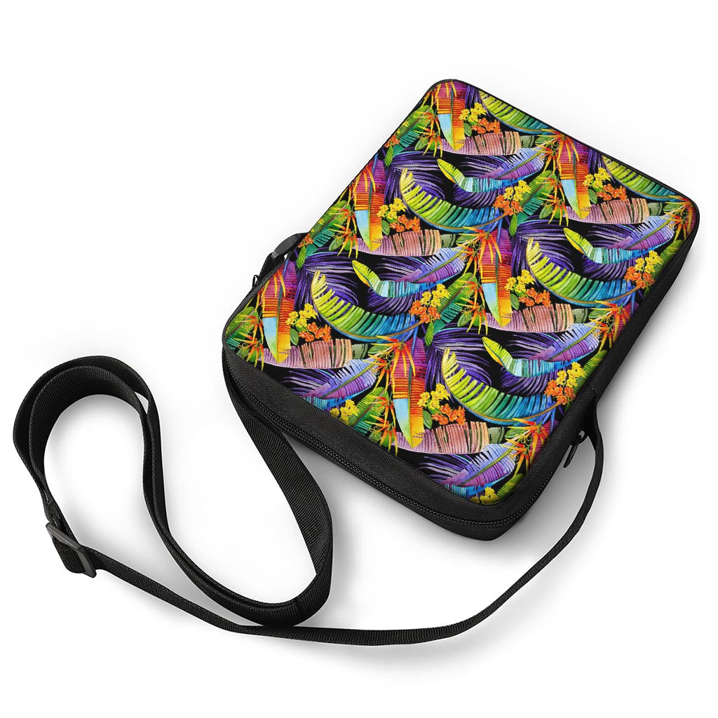 Colorful Leaves Tropical Pattern Print Rectangular Crossbody Bag