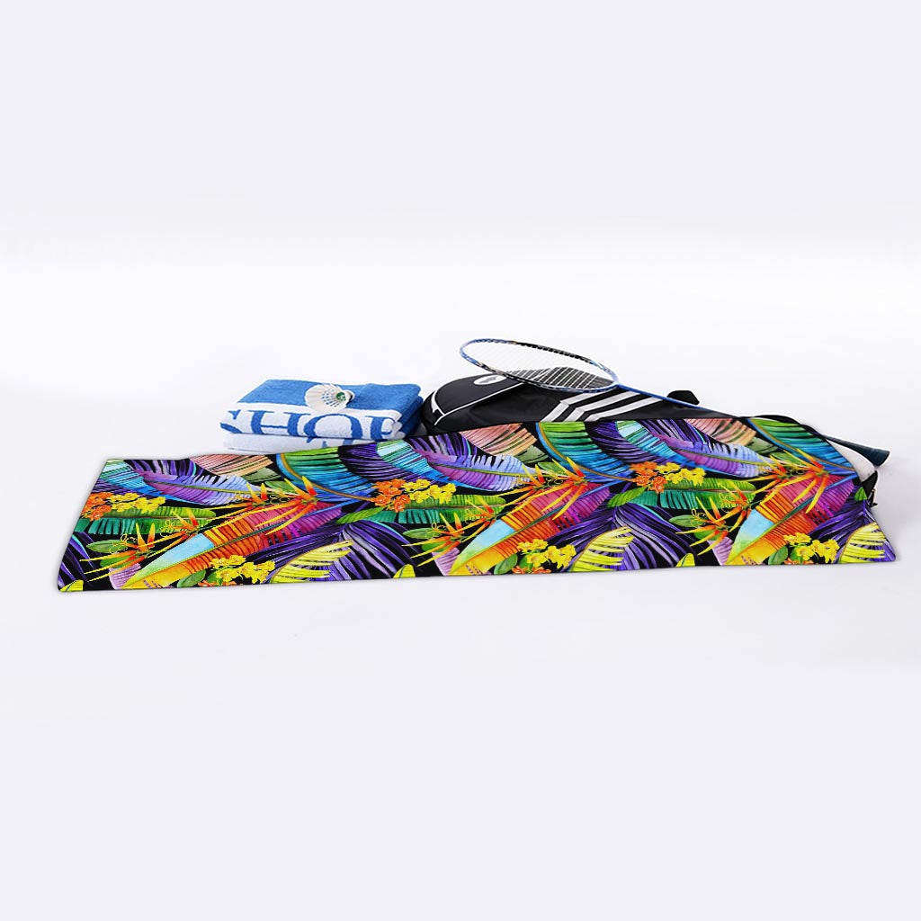 Colorful Leaves Tropical Pattern Print Sports Towel
