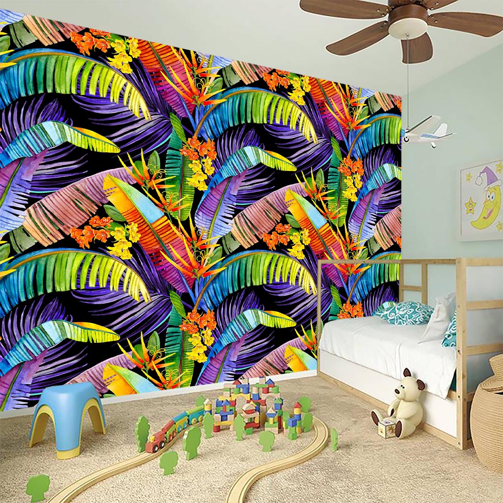 Colorful Leaves Tropical Pattern Print Wall Sticker