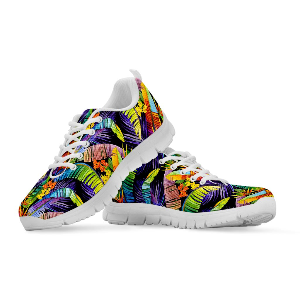 Colorful Leaves Tropical Pattern Print White Running Shoes