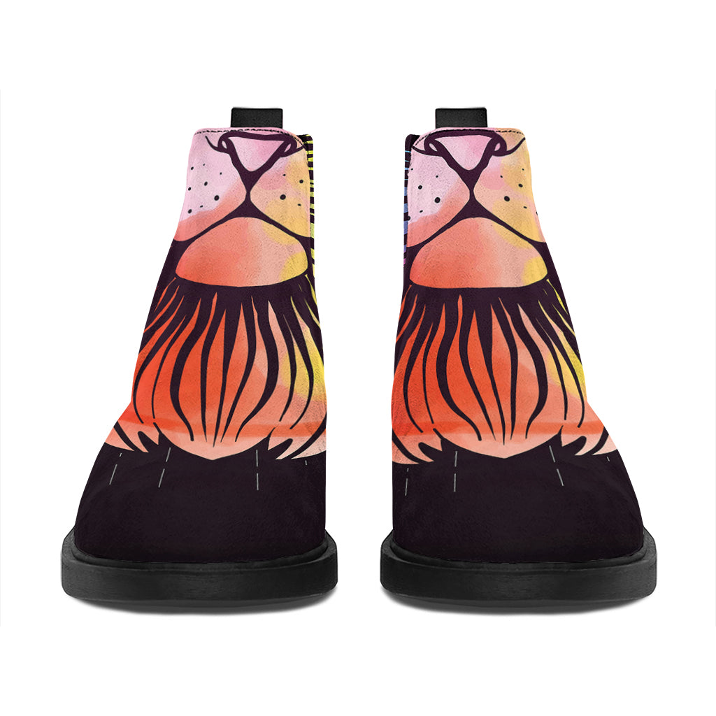 Colorful Leo Sign Print Flat Ankle Boots