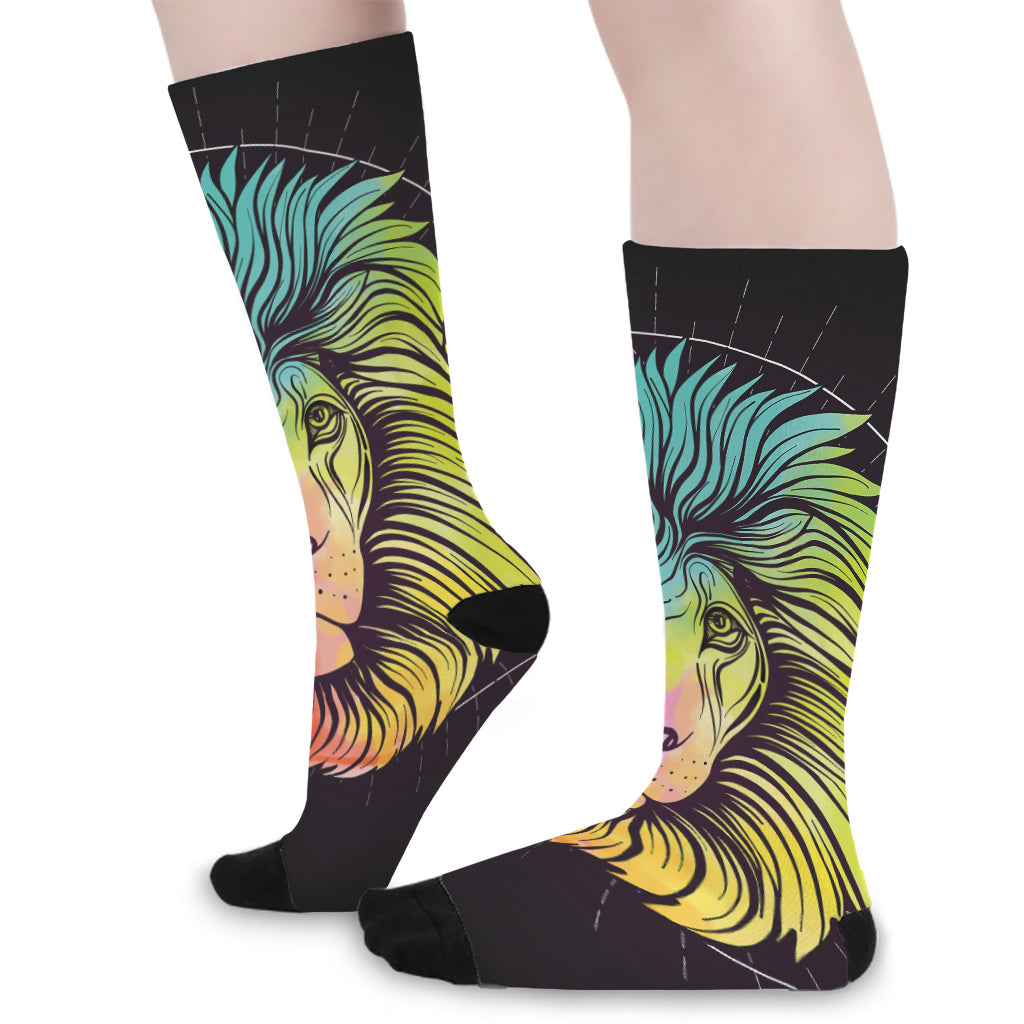 Colorful Leo Sign Print Long Socks