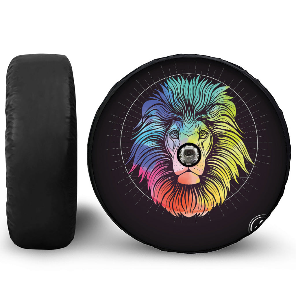 Colorful Leo Sign Print Tire Cover With Camera Hole