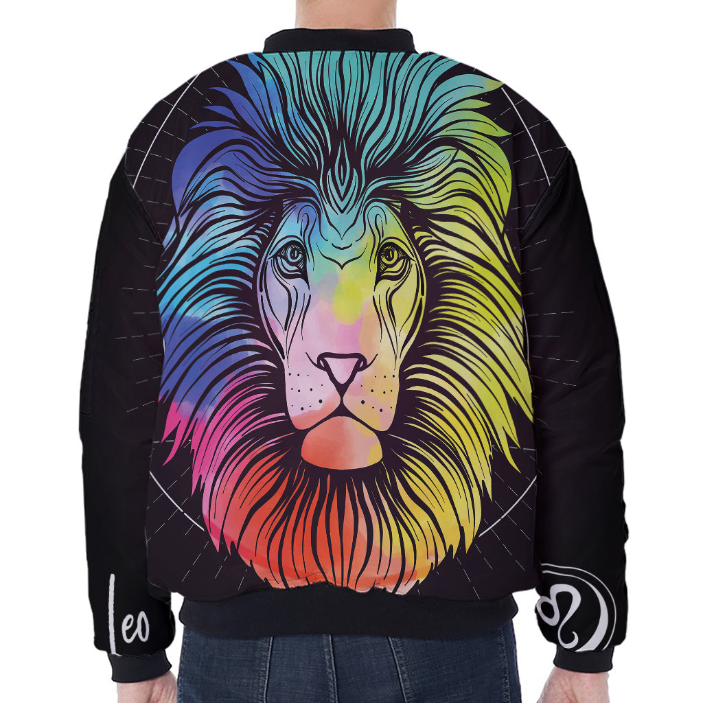 Colorful Leo Sign Print Zip Sleeve Bomber Jacket