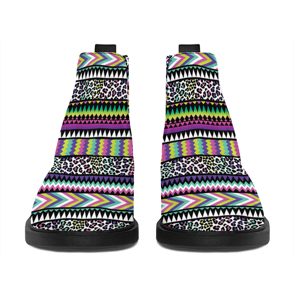 Colorful Leopard Navajo Tribal Print Flat Ankle Boots