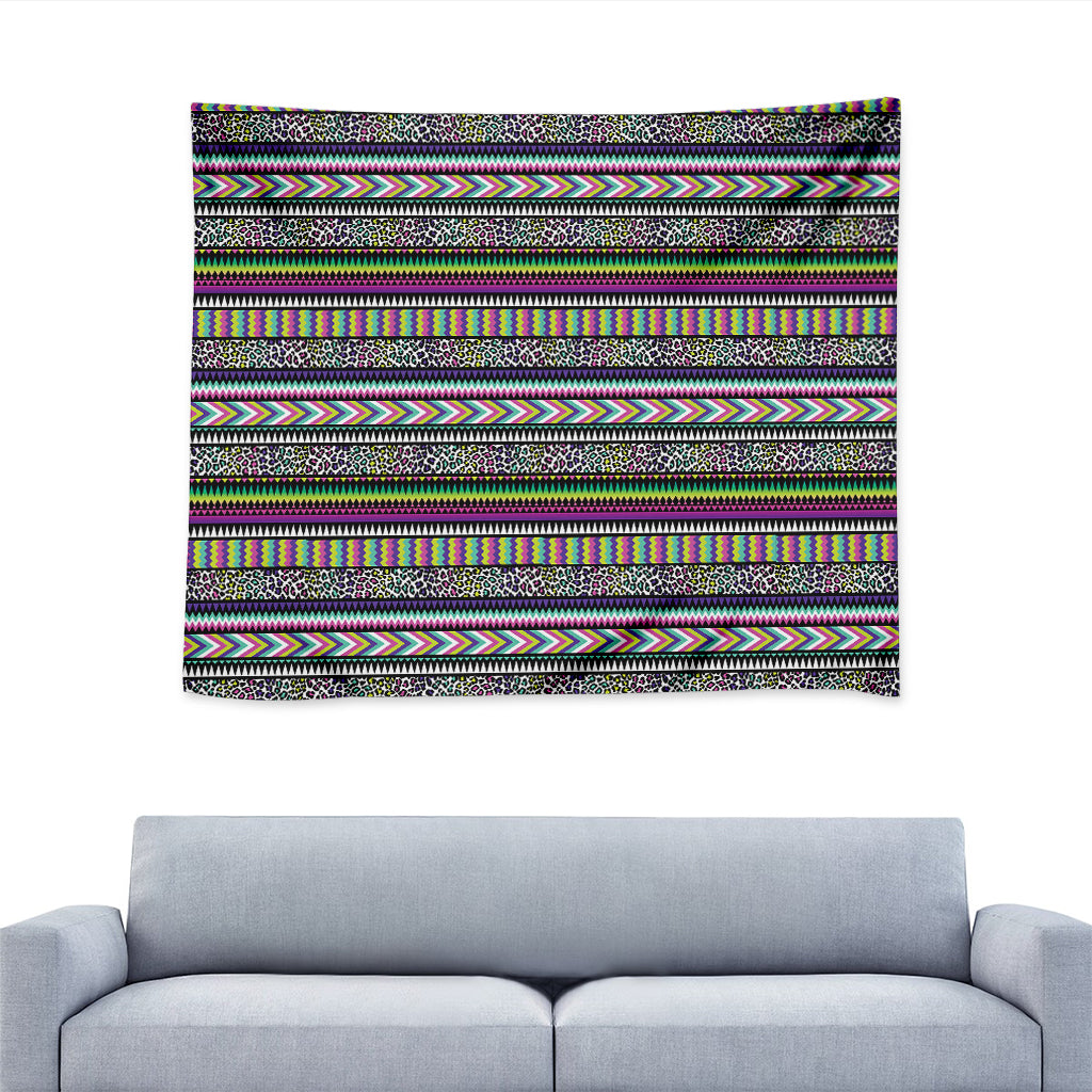 Colorful Leopard Navajo Tribal Print Tapestry