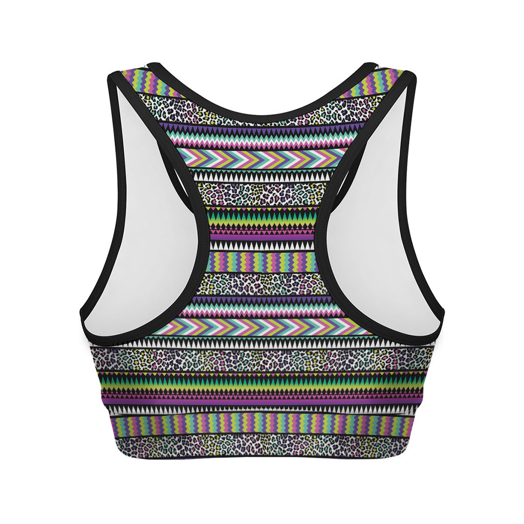 Colorful Leopard Navajo Tribal Print Women's Sports Bra