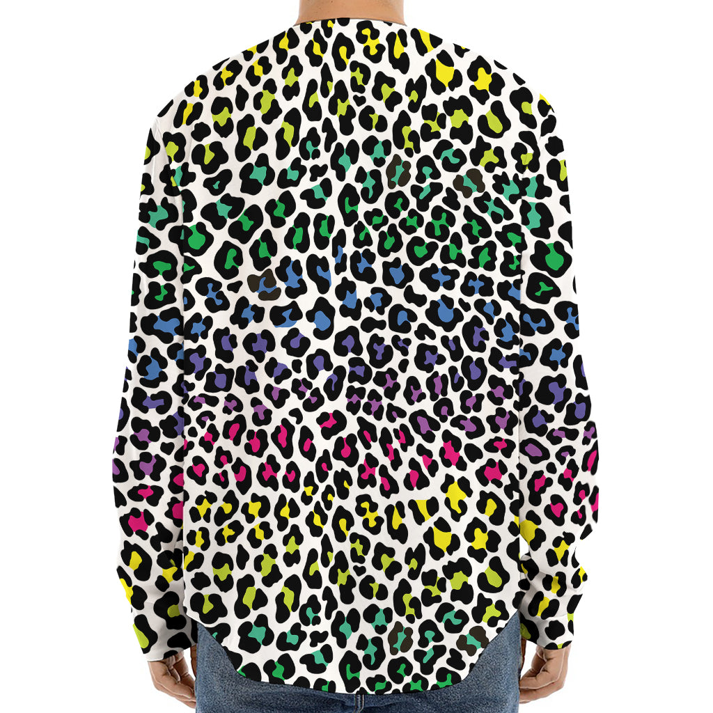 Colorful Leopard Print Long Sleeve Baseball Jersey