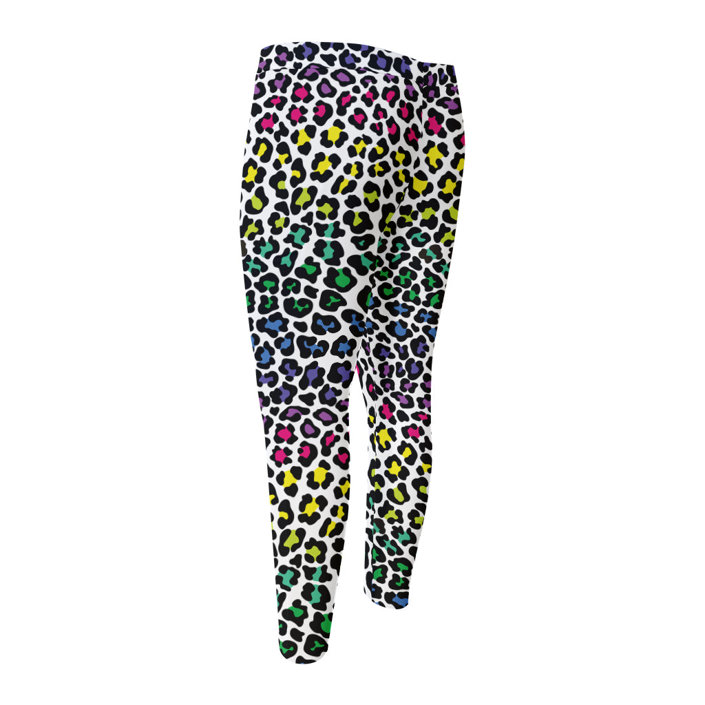 Colorful Leopard Print Men's Compression Pants