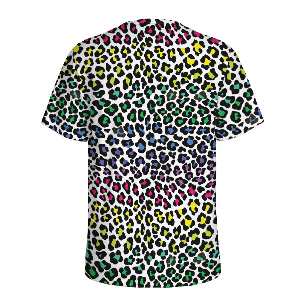 Colorful Leopard Print Men's Sports T-Shirt