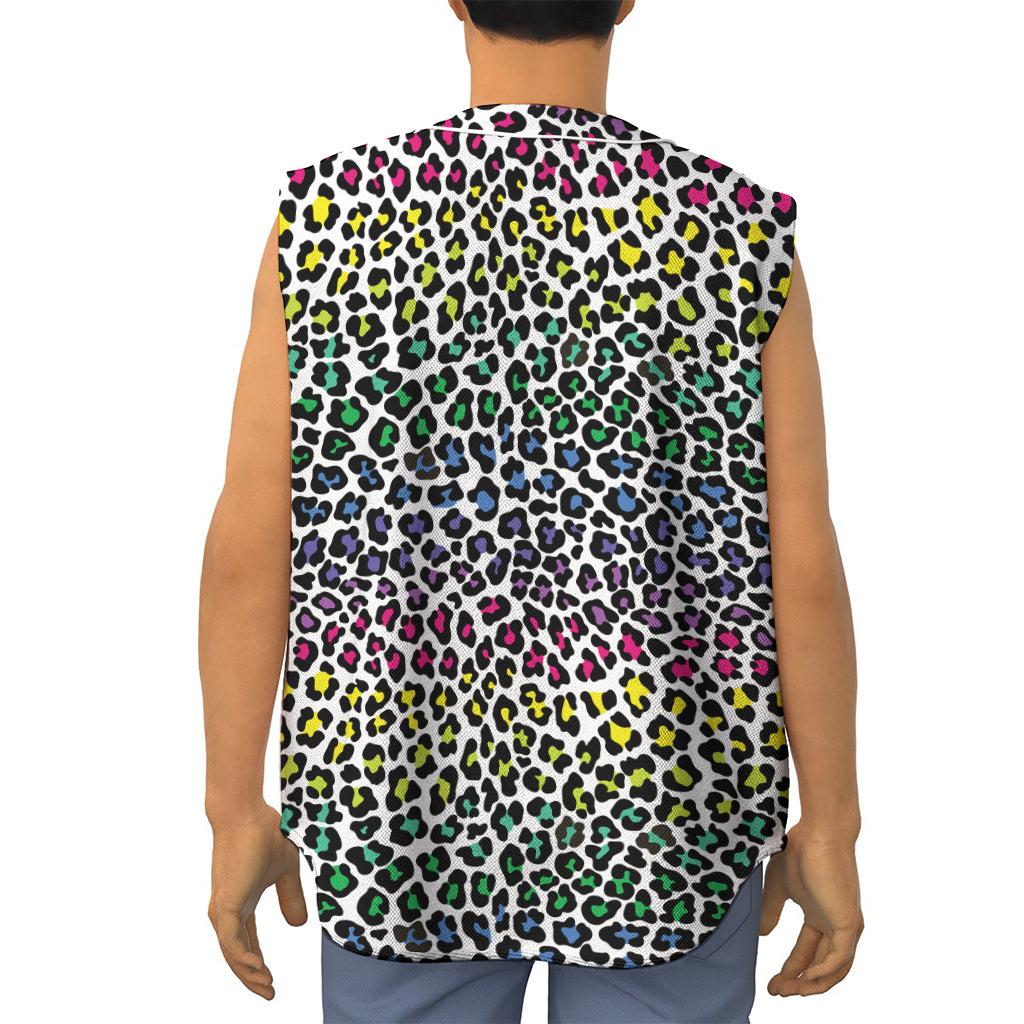 Colorful Leopard Print Sleeveless Baseball Jersey
