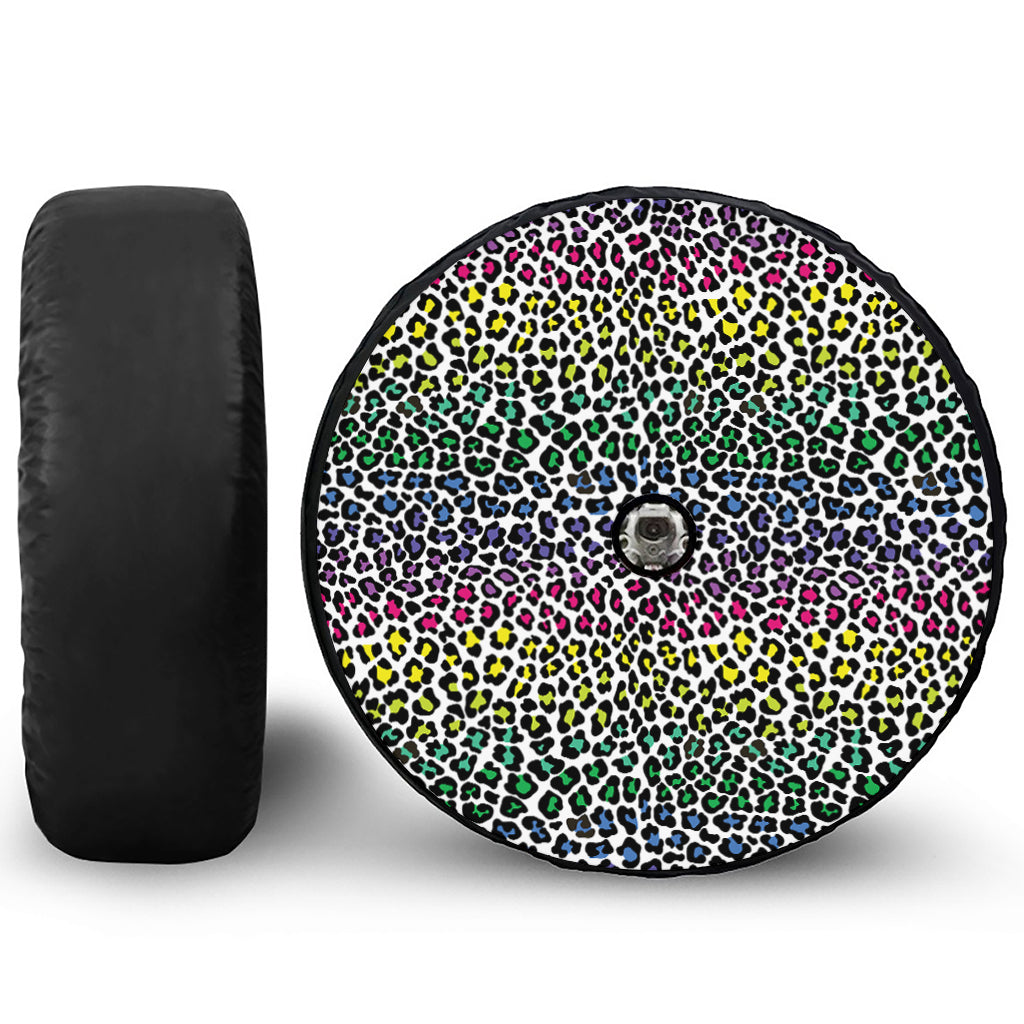 Colorful Leopard Print Tire Cover With Camera Hole