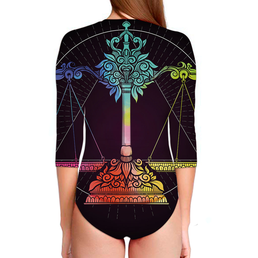 Colorful Libra Sign Print Long Sleeve Swimsuit