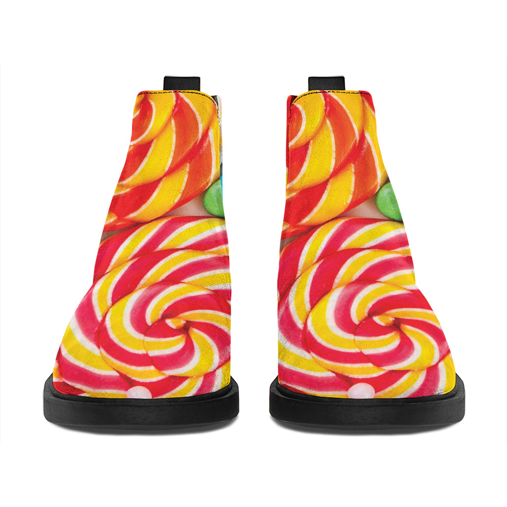 Colorful Lollipop And Candy Print Flat Ankle Boots
