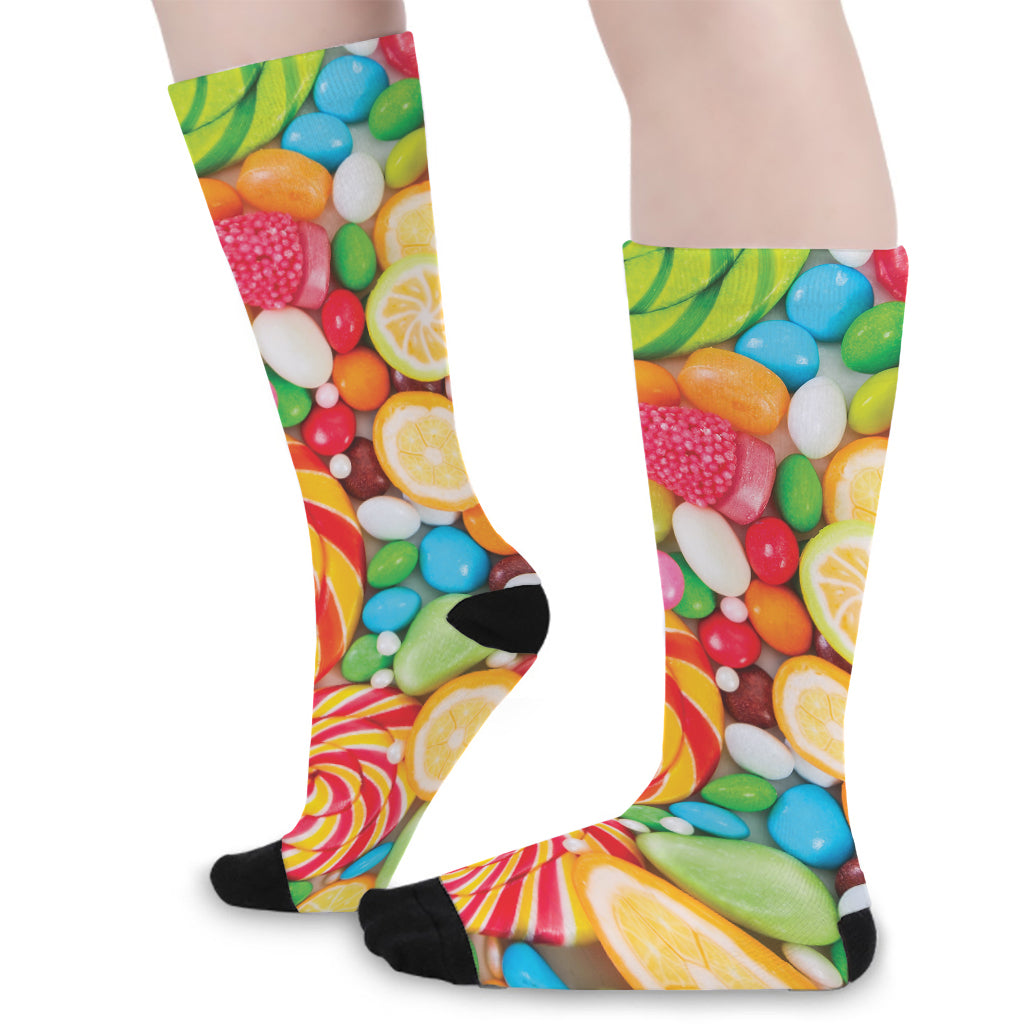 Colorful Lollipop And Candy Print Long Socks