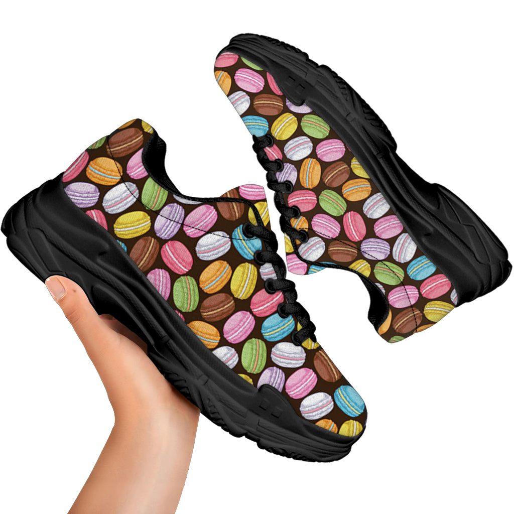 Colorful Macarons Pattern Print Black Chunky Shoes