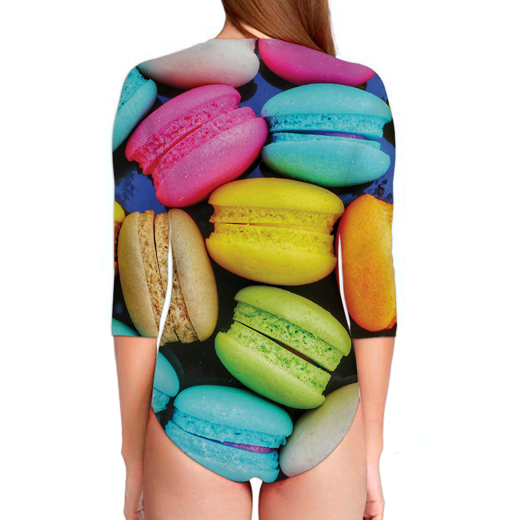 Colorful Macarons Print Long Sleeve Swimsuit