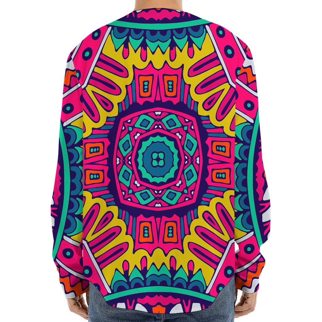Colorful Mandala Bohemian Pattern Print Long Sleeve Baseball Jersey