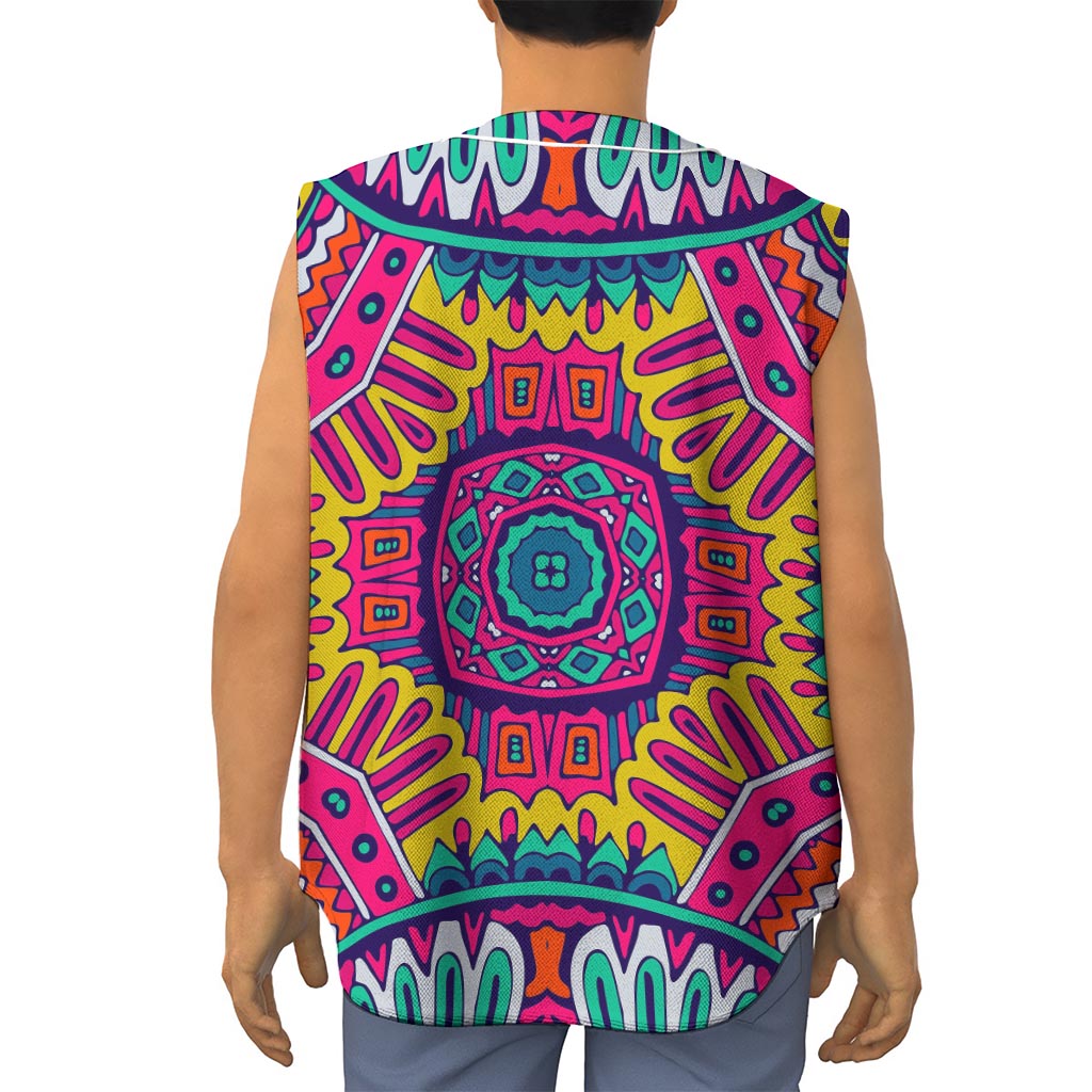 Colorful Mandala Bohemian Pattern Print Sleeveless Baseball Jersey
