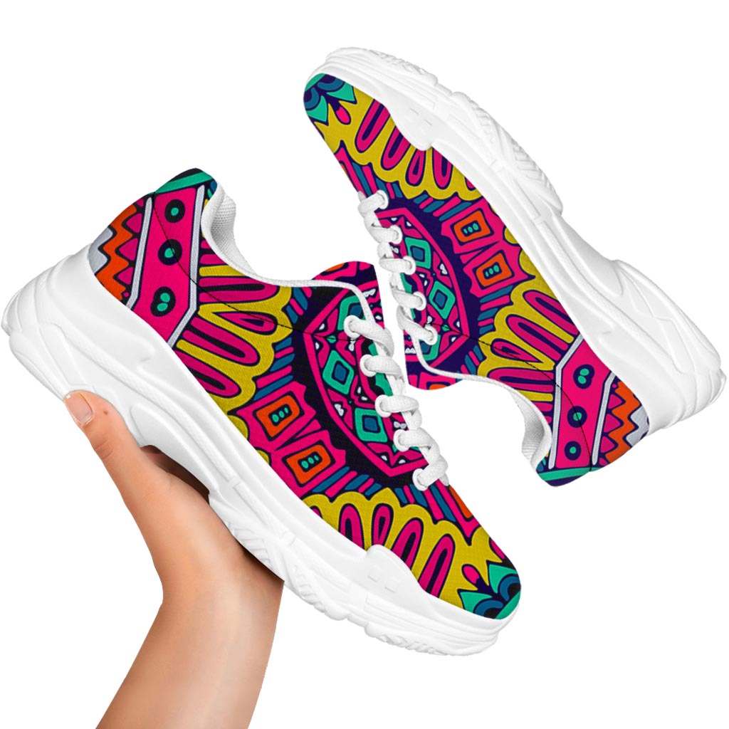 Colorful Mandala Bohemian Pattern Print White Chunky Shoes