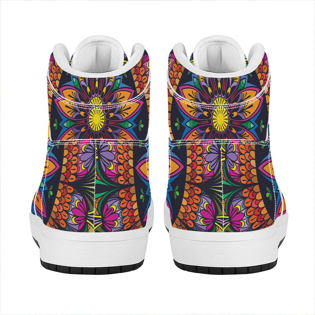 Colorful Mandala Print High Top Leather Sneakers
