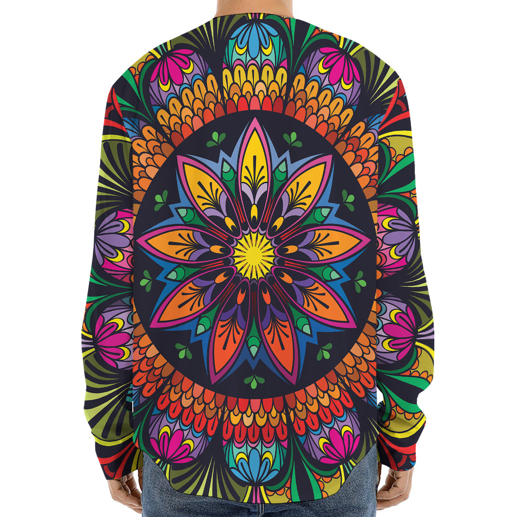 Colorful Mandala Print Long Sleeve Baseball Jersey