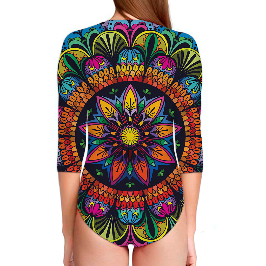 Colorful Mandala Print Long Sleeve Swimsuit