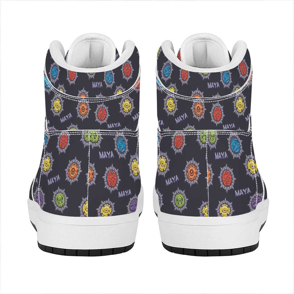 Colorful Maya Pattern Print High Top Leather Sneakers