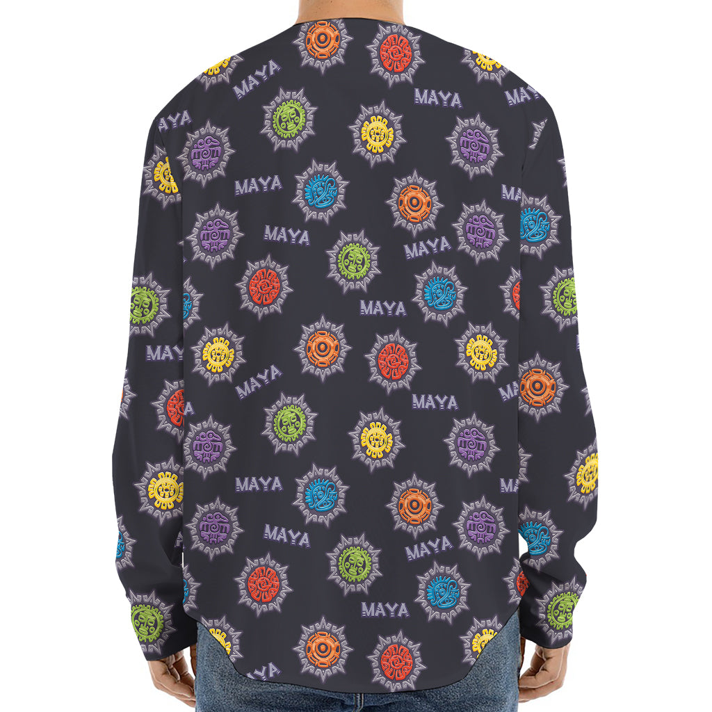 Colorful Maya Pattern Print Long Sleeve Baseball Jersey