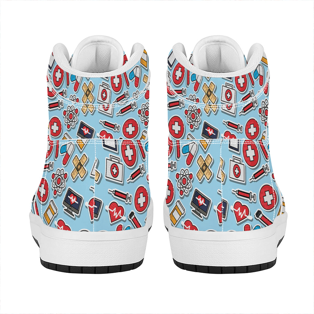 Colorful Medical Pattern Print High Top Leather Sneakers
